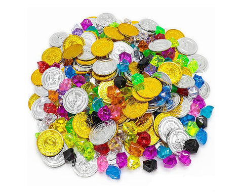 Pirate Toys 320 Pieces Plastic Treasure Coins and Pirate Gems for Party