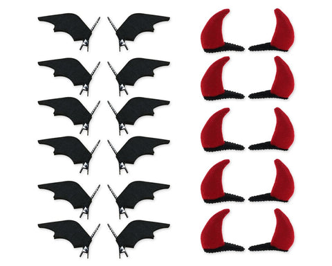 Halloween Hair Clips 12 Pairs Bat Wing and Devil Horn Hair Alligator Clips