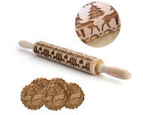 Embossed Rolling Pin 13.7 Inches Christmas Wooden Rolling Pin