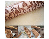 Embossed Rolling Pin 13.7 Inches Christmas Wooden Rolling Pin