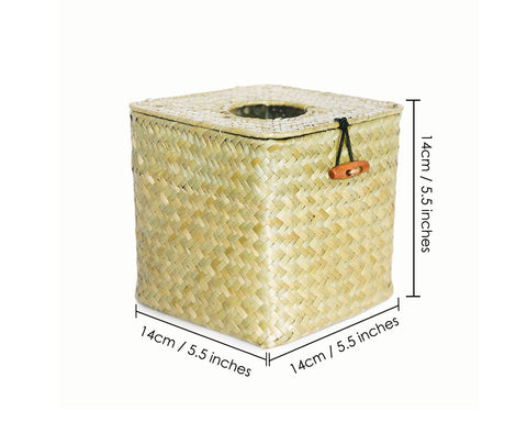 Woven Seagrass Square Tissue Box Cover 5.5 Inches Decorative Tissue Box