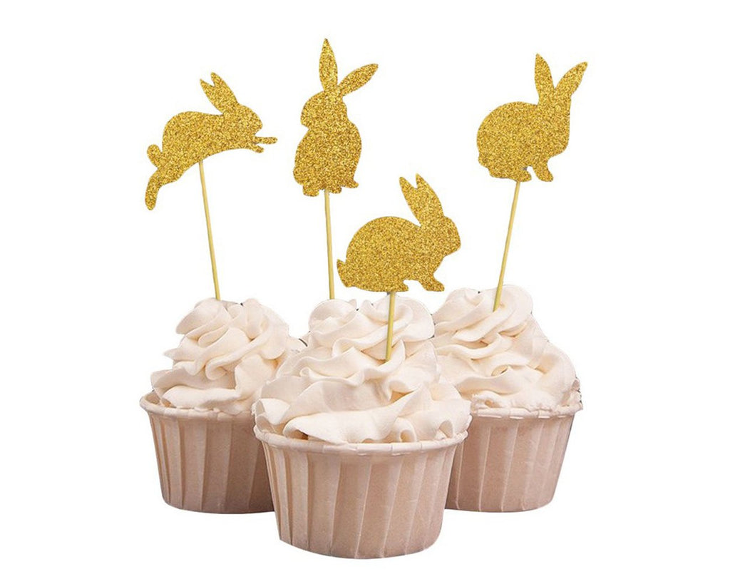 Cake Toppers 50 Pieces Easter Bunny Cupcake Picks - Gold