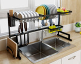 Dish Dying Rack 33.5 Inch Over Sink Storage Counter Organizer - Black