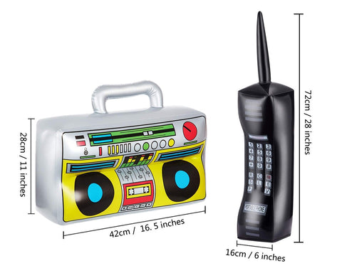 80s Party Decorations 2 Pieces Inflatable Radio Boombox and Mobile Phone