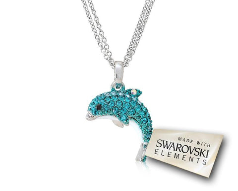 Dolphin Bling Swarovski Crystal Necklace - Ice Blue