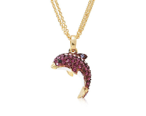 Dolphin Bling Swarovski Crystal Necklace - Purple