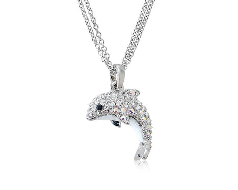Dolphin Bling Swarovski Crystal Necklace - Silver