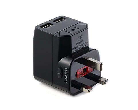 Universal Travel Adapter Wall Charger with Dual USB Port - Black