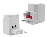 Universal Travel Adapter Wall Charger with Dual USB Port - White