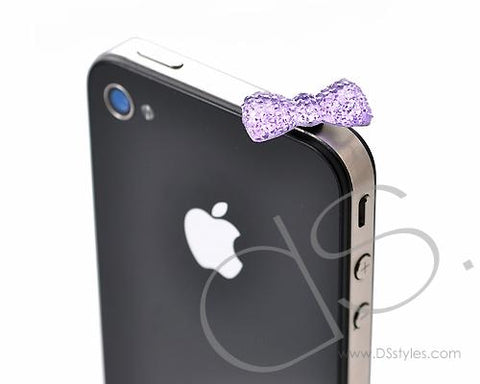 Bow Crystal Headphone Jack Plug - Purple