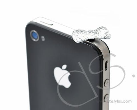 Crystal Bow Headphone Jack Plug - Silver