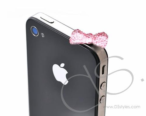 Bow Crystal Headphone Jack Plug - Pink