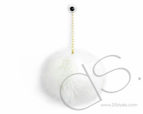 White Fur Ball Headphone Jack Plug