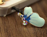 Butterfly Bling Crystal Headphone Jack Plug - Blue