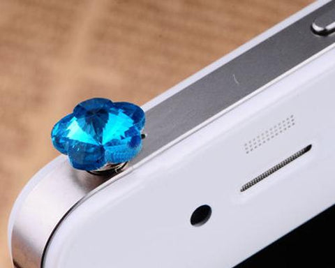 Plum Bling Crystal Headphone Jack Plug - Blue