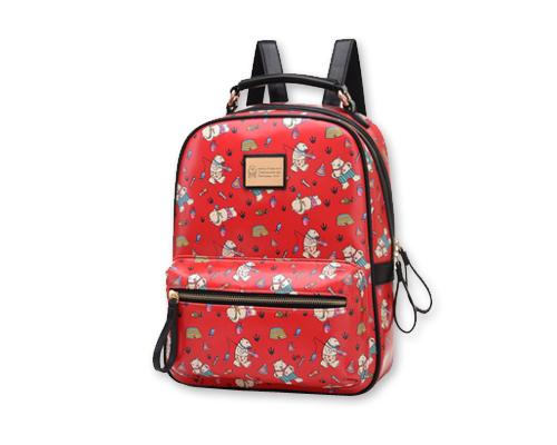Cute Cartoon PU Leather Backpack with Built-In Handle - Red