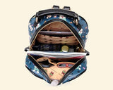 Cute Cartoon PU Leather Backpack with Built-In Handle - Navy