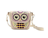 Cartoon Owl Print PU Leather Shoulder Bag - Beige