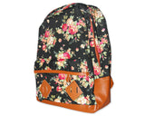 Floral Print Canvas Backpack - Black