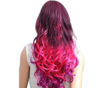 Heat Resistant Long Curly Wig with Side Swept Bangs- Purple Red