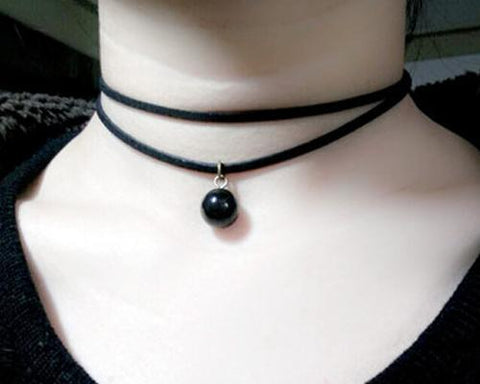 Retro Punk Goth Velvet Ribbon Gorgeous Choker Necklace- Black Pearl