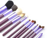 12 Pcs Professional Makeup Brush Set with Cup Holder - Purple