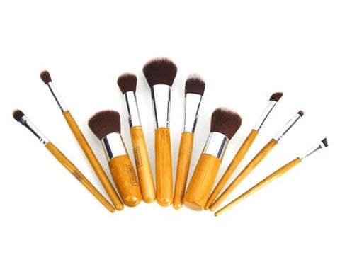 10 Pcs Professional Bamboo Makeup Brush Set - Brown