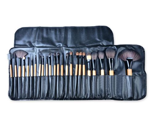 24 Pcs Wooden Makeup Brush Set - Black