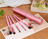 5 Pcs Professional Makeup Brush Set with Cyclinder Tube - Black