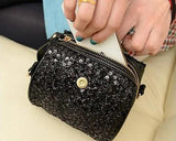 Chic Mini Shoulder Bag with Detatchable Strap - Black Sequin