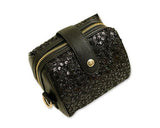 Chic Mini Shoulder Bag with Detatchable Strap - Black Sequin