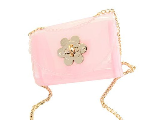 Translucent Jelly Shoulder Bag with Chain Strap - Pink