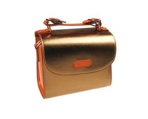 PU Leather Instax Camera Bag with Adjustable Shoulder Strap - Gold