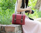 Vintage Leather Shoulder Bag for DSLR SLR Camera - Red