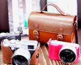 Vintage PU Leather Shoulder Bag for Mirrorless Cameras - Brown