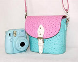 PU Ostrich Leather Multi-way Shoulder Bag - Pink and Light Blue