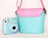 PU Ostrich Leather Multi-way Shoulder Bag - Pink and Light Blue