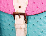 PU Ostrich Leather Multi-way Shoulder Bag - Pink and Light Blue