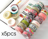 5 Pcs 1.5 cm Japanese Flower Craft Decor Paper Washi Masking Tape