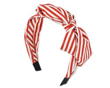 Korean Style Big Bow White Stripes Headband - Red