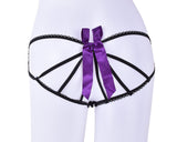 Lace Open Crotch Thong with a Strappy Back and Satin Bow