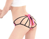 Lace Open Crotch Thong with a Strappy Back and Satin Bow