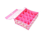 16 Pockets Collapsible Fabric Flower Underwear Storage Box - Pink