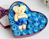 20 Pcs Heart Shaped Scented Rose Petal Bath Soap with Little Bear - Blue