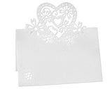 Laser Cut Love Heart Wedding Table Place Cards - White