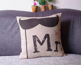 Cute Wedding Decor Mr Beard and Mrs Kiss Throw Pillow Cushion Cover