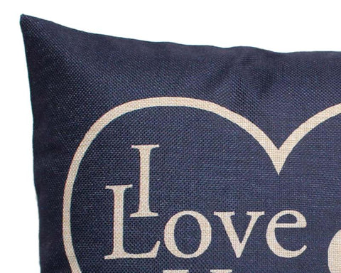 2 Pcs 18'' Cotton Linen I Love You Romantic Cushion Cover - Blue