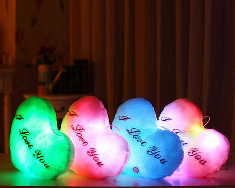 Luminous I Love You LED Light Up Heart Shaped Pillow with Speaker