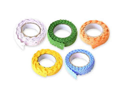 5 Pcs 1.7 cm Colorful Lace Decorative Craft Masking Washi Tape