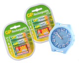 GP Bundle Rechargeable 1.2V 1000mAh AA Batteries Free Alarm Clock